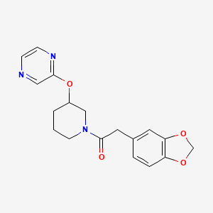 molecular formula C18H19N3O4 B2842030 2-(苯并[d][1,3]二氧杂杂环-5-基)-1-(3-(吡啶-2-氧基)哌啶-1-基)乙酮 CAS No. 2034253-02-4