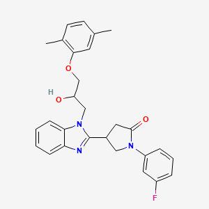 molecular formula C28H28FN3O3 B2842044 4-{1-[3-(2,5-dimethylphenoxy)-2-hydroxypropyl]-1H-benzimidazol-2-yl}-1-(3-fluorophenyl)pyrrolidin-2-one CAS No. 1018162-39-4