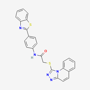 molecular formula C25H17N5OS2 B2842046 2-([1,2,4]三唑并[4,3-a]喹啉-1-基硫)-N-(4-(苯并[d]噻唑-2-基)苯基)乙酰胺 CAS No. 671199-14-7