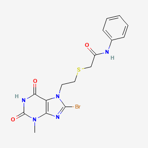 molecular formula C16H16BrN5O3S B2842047 2-{[2-(8-Bromo-3-methyl-2,6-dioxo-1,2,3,6-tetrahydro-7H-purin-7-YL)ethyl]sulfanyl}-N-phenylacetamide CAS No. 476481-78-4