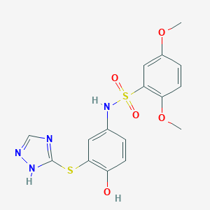 molecular formula C16H16N4O5S2 B284205 N-[4-hydroxy-3-(1H-1,2,4-triazol-3-ylthio)phenyl]-2,5-dimethoxybenzenesulfonamide 