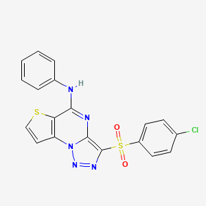 molecular formula C19H12ClN5O2S2 B2842052 3-[(4-chlorophenyl)sulfonyl]-N-phenylthieno[2,3-e][1,2,3]triazolo[1,5-a]pyrimidin-5-amine CAS No. 892738-03-3