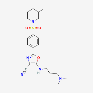 molecular formula C21H29N5O3S B2842075 5-((3-(Dimethylamino)propyl)amino)-2-(4-((3-methylpiperidin-1-yl)sulfonyl)phenyl)oxazole-4-carbonitrile CAS No. 941248-95-9