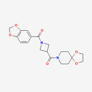 molecular formula C19H22N2O6 B2842084 (3-(1,4-Dioxa-8-azaspiro[4.5]decane-8-carbonyl)azetidin-1-yl)(benzo[d][1,3]dioxol-5-yl)methanone CAS No. 1396812-25-1