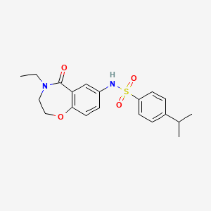 molecular formula C20H24N2O4S B2842094 N-(4-ethyl-5-oxo-2,3,4,5-tetrahydrobenzo[f][1,4]oxazepin-7-yl)-4-isopropylbenzenesulfonamide CAS No. 922062-58-6