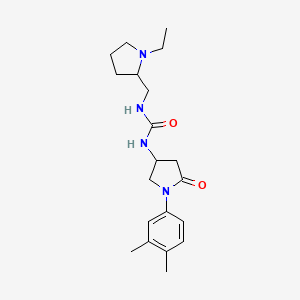 molecular formula C20H30N4O2 B2842102 1-(1-(3,4-Dimethylphenyl)-5-oxopyrrolidin-3-yl)-3-((1-ethylpyrrolidin-2-yl)methyl)urea CAS No. 891095-55-9