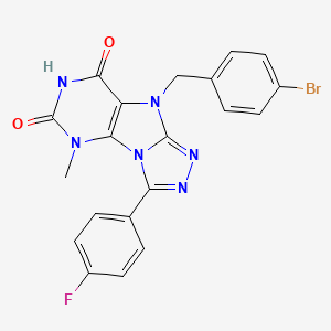 molecular formula C20H14BrFN6O2 B2842104 5-[(4-Bromophenyl)methyl]-8-(4-fluorophenyl)-1-methylpurino[8,9-c][1,2,4]triazole-2,4-dione CAS No. 921510-95-4