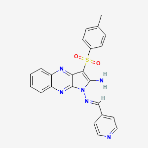 molecular formula C23H18N6O2S B2842121 (E)-N1-(吡啶-4-基甲亚甲基)-3-对甲苯磺酰-1H-吡咯并[2,3-b]喹喔啉-1,2-二胺 CAS No. 586990-14-9