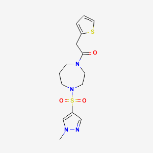 molecular formula C15H20N4O3S2 B2842126 1-(4-((1-methyl-1H-pyrazol-4-yl)sulfonyl)-1,4-diazepan-1-yl)-2-(thiophen-2-yl)ethanone CAS No. 2034245-07-1