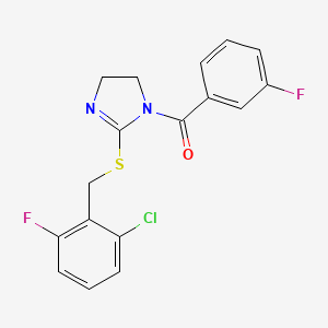 molecular formula C17H13ClF2N2OS B2842135 [2-[(2-Chloro-6-fluorophenyl)methylsulfanyl]-4,5-dihydroimidazol-1-yl]-(3-fluorophenyl)methanone CAS No. 851802-89-6