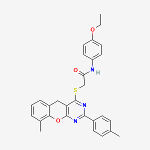 molecular formula C29H27N3O3S B2842142 N-(4-ethoxyphenyl)-2-((9-methyl-2-(p-tolyl)-5H-chromeno[2,3-d]pyrimidin-4-yl)thio)acetamide CAS No. 872206-63-8
