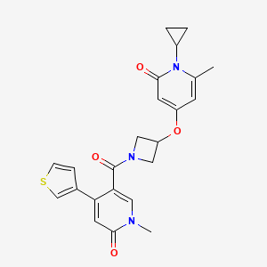 molecular formula C23H23N3O4S B2842227 1-cyclopropyl-6-methyl-4-((1-(1-methyl-6-oxo-4-(thiophen-3-yl)-1,6-dihydropyridine-3-carbonyl)azetidin-3-yl)oxy)pyridin-2(1H)-one CAS No. 2034290-25-8