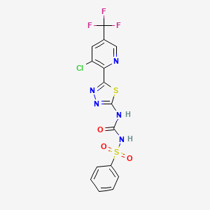 molecular formula C15H9ClF3N5O3S2 B2842240 1-(Benzenesulfonyl)-3-{5-[3-chloro-5-(trifluoromethyl)pyridin-2-yl]-1,3,4-thiadiazol-2-yl}urea CAS No. 2085690-42-0