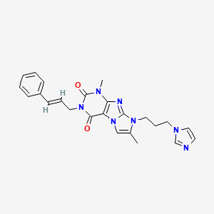 molecular formula C24H25N7O2 B2842248 8-(3-(1H-imidazol-1-yl)propyl)-3-cinnamyl-1,7-dimethyl-1H-imidazo[2,1-f]purine-2,4(3H,8H)-dione CAS No. 903853-65-6