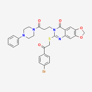 molecular formula C30H27BrN4O5S B2842253 6-{[2-(4-bromophenyl)-2-oxoethyl]thio}-7-[3-oxo-3-(4-phenylpiperazin-1-yl)propyl][1,3]dioxolo[4,5-g]quinazolin-8(7H)-one CAS No. 688059-77-0