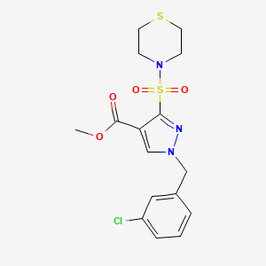 molecular formula C16H18ClN3O4S2 B2842275 methyl 1-(3-chlorobenzyl)-3-(thiomorpholinosulfonyl)-1H-pyrazole-4-carboxylate CAS No. 1251591-34-0