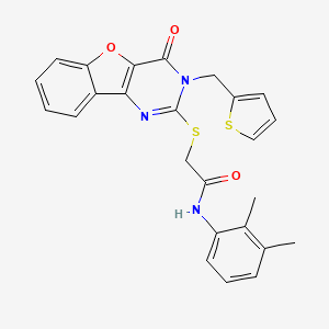molecular formula C25H21N3O3S2 B2842288 N-(2,3-dimethylphenyl)-2-{[4-oxo-3-(thiophen-2-ylmethyl)-3,4-dihydro[1]benzofuro[3,2-d]pyrimidin-2-yl]sulfanyl}acetamide CAS No. 900002-49-5