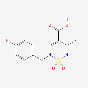 molecular formula C12H11FN2O4S B2842297 2-[(4-fluorophenyl)methyl]-5-methyl-1,1-dioxo-1,2,6-thiadiazine-4-carboxylic acid CAS No. 1443978-73-1