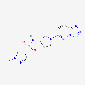molecular formula C13H16N8O2S B2842299 N-(1-([1,2,4]三唑并[4,3-b]吡啶-6-基)吡咯烷-3-基)-1-甲基-1H-吡唑-4-磺酰胺 CAS No. 2034462-48-9