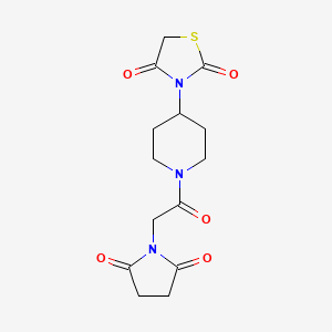 molecular formula C14H17N3O5S B2842309 3-(1-(2-(2,5-Dioxopyrrolidin-1-yl)acetyl)piperidin-4-yl)thiazolidine-2,4-dione CAS No. 1798542-71-8