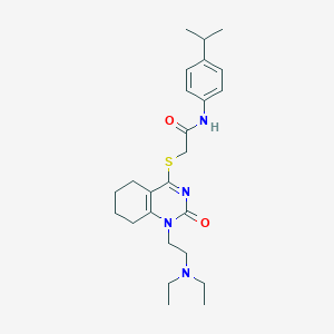 molecular formula C25H36N4O2S B2842312 2-((1-(2-(二乙基氨基)乙基)-2-氧代-1,2,5,6,7,8-六氢喹唑啉-4-基)硫)-N-(4-异丙基苯基)乙酰胺 CAS No. 899949-93-0