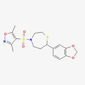 molecular formula C17H20N2O5S2 B2842316 4-((7-(苯并[d][1,3]二氧杂环戊-5-基)-1,4-噻赛巴-4-基)磺酰)-3,5-二甲基异噁唑 CAS No. 1706003-05-5