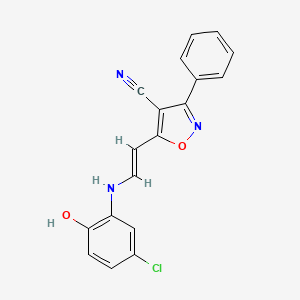molecular formula C18H12ClN3O2 B2842331 5-[2-(5-Chloro-2-hydroxyanilino)vinyl]-3-phenyl-4-isoxazolecarbonitrile CAS No. 303995-82-6