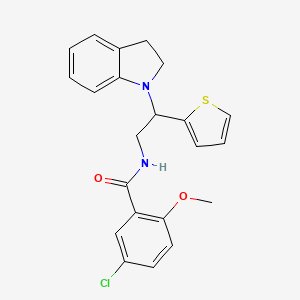 molecular formula C22H21ClN2O2S B2842337 5-chloro-N-(2-(indolin-1-yl)-2-(thiophen-2-yl)ethyl)-2-methoxybenzamide CAS No. 898407-43-7