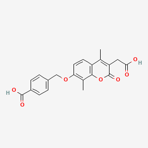 molecular formula C21H18O7 B2842341 4-({[3-(carboxymethyl)-4,8-dimethyl-2-oxo-2H-chromen-7-yl]oxy}methyl)benzoic acid CAS No. 858749-41-4