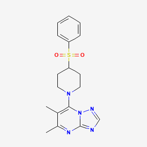 molecular formula C18H21N5O2S B2842343 7-[4-(Benzenesulfonyl)piperidin-1-yl]-5,6-dimethyl-[1,2,4]triazolo[1,5-a]pyrimidine CAS No. 2380166-91-4