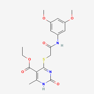 molecular formula C18H21N3O6S B2842353 ethyl 4-({[(3,5-dimethoxyphenyl)carbamoyl]methyl}sulfanyl)-6-methyl-2-oxo-1,2-dihydropyrimidine-5-carboxylate CAS No. 899727-17-4