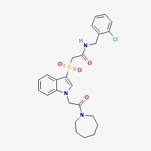 molecular formula C25H28ClN3O4S B2842356 2-((1-(2-(azepan-1-yl)-2-oxoethyl)-1H-indol-3-yl)sulfonyl)-N-(2-chlorobenzyl)acetamide CAS No. 878060-15-2