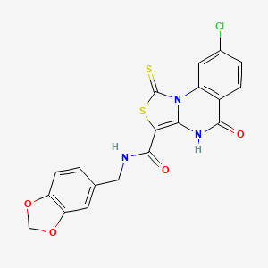 molecular formula C19H12ClN3O4S2 B2842358 N-(1,3-benzodioxol-5-ylmethyl)-8-chloro-5-oxo-1-thioxo-4,5-dihydro[1,3]thiazolo[3,4-a]quinazoline-3-carboxamide CAS No. 1111009-98-3