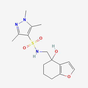 molecular formula C15H21N3O4S B2842362 N-((4-hydroxy-4,5,6,7-tetrahydrobenzofuran-4-yl)methyl)-1,3,5-trimethyl-1H-pyrazole-4-sulfonamide CAS No. 2320174-49-8