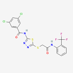 molecular formula C18H11Cl2F3N4O2S2 B2842365 3,5-二氯-N-(5-((2-氧代-2-((2-(三氟甲基)苯基)氨基)乙硫基)-1,3,4-噻二唑-2-基)苯甲酰胺 CAS No. 392297-17-5