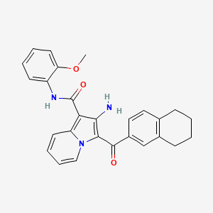 molecular formula C27H25N3O3 B2842372 2-amino-N-(2-methoxyphenyl)-3-(5,6,7,8-tetrahydronaphthalene-2-carbonyl)indolizine-1-carboxamide CAS No. 903343-34-0