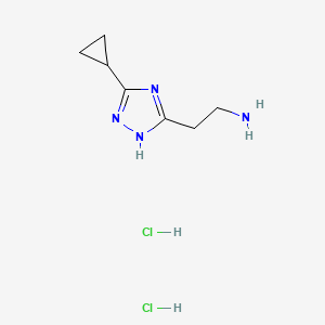 molecular formula C7H14Cl2N4 B2842391 2-(3-Cyclopropyl-1H-1,2,4-triazol-5-yl)ethanamine;dihydrochloride CAS No. 2445784-10-9