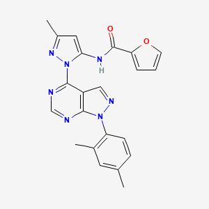 molecular formula C22H19N7O2 B2842401 N-(1-(1-(2,4-dimethylphenyl)-1H-pyrazolo[3,4-d]pyrimidin-4-yl)-3-methyl-1H-pyrazol-5-yl)furan-2-carboxamide CAS No. 1005977-28-5
