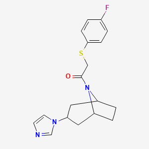 molecular formula C18H20FN3OS B2842409 1-((1R,5S)-3-(1H-imidazol-1-yl)-8-azabicyclo[3.2.1]octan-8-yl)-2-((4-fluorophenyl)thio)ethan-1-one CAS No. 2310102-57-7