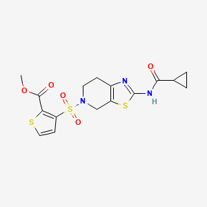 molecular formula C16H17N3O5S3 B2842414 methyl 3-((2-(cyclopropanecarboxamido)-6,7-dihydrothiazolo[5,4-c]pyridin-5(4H)-yl)sulfonyl)thiophene-2-carboxylate CAS No. 1351646-77-9