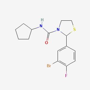 molecular formula C15H18BrFN2OS B2842424 2-(3-bromo-4-fluorophenyl)-N-cyclopentylthiazolidine-3-carboxamide CAS No. 2034614-88-3