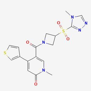 molecular formula C17H17N5O4S2 B2842454 1-methyl-5-(3-((4-methyl-4H-1,2,4-triazol-3-yl)sulfonyl)azetidine-1-carbonyl)-4-(thiophen-3-yl)pyridin-2(1H)-one CAS No. 2034357-04-3
