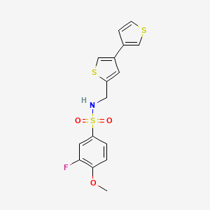 molecular formula C16H14FNO3S3 B2842475 N-({[3,3'-bithiophene]-5-yl}methyl)-3-fluoro-4-methoxybenzene-1-sulfonamide CAS No. 2379953-03-2