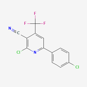 molecular formula C13H5Cl2F3N2 B2842497 2-Chloro-6-(4-chlorophenyl)-4-(trifluoromethyl)pyridine-3-carbonitrile CAS No. 338749-75-0