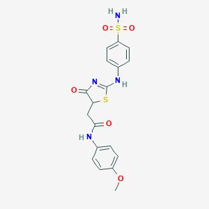 molecular formula C18H18N4O5S2 B284250 N-(4-methoxyphenyl)-2-[4-oxo-2-(4-sulfamoylanilino)-1,3-thiazol-5-yl]acetamide 