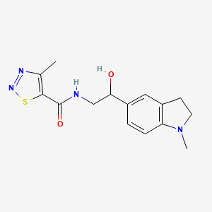 molecular formula C15H18N4O2S B2842502 N-(2-hydroxy-2-(1-methylindolin-5-yl)ethyl)-4-methyl-1,2,3-thiadiazole-5-carboxamide CAS No. 1706130-62-2