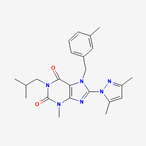 molecular formula C23H28N6O2 B2842512 8-(3,5-dimethyl-1H-pyrazol-1-yl)-1-isobutyl-3-methyl-7-(3-methylbenzyl)-1H-purine-2,6(3H,7H)-dione CAS No. 1013969-82-8