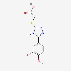 molecular formula C12H12FN3O3S B2842525 2-[[5-(3-Fluoro-4-methoxyphenyl)-4-methyl-1,2,4-triazol-3-yl]sulfanyl]acetic acid CAS No. 1550003-82-1