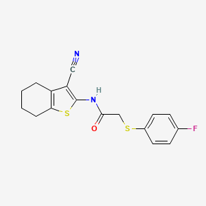 molecular formula C17H15FN2OS2 B2842538 N-(3-cyano-4,5,6,7-tetrahydro-1-benzothiophen-2-yl)-2-[(4-fluorophenyl)sulfanyl]acetamide CAS No. 736149-61-4