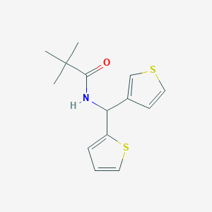 molecular formula C14H17NOS2 B2842543 N-(thiophen-2-yl(thiophen-3-yl)methyl)pivalamide CAS No. 2034611-68-0